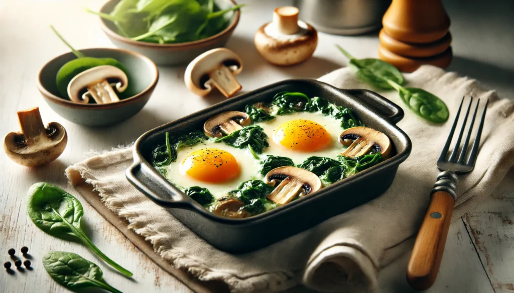 Huevos al Horno con Espinacas y Champiñones: Comida o desayuno de Campeones