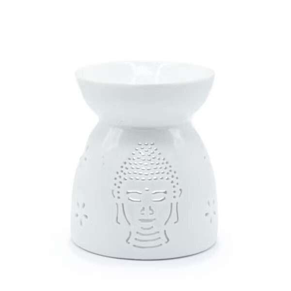 Quemador de Aceite con Recorte de Buda – Blanco