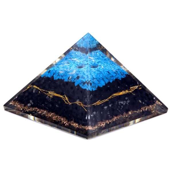 Pirámide de Orgonita Lrg 70mm - Gemas Chakra - Turquesa y Turmalina Negra - 70 mm - Imagen 3