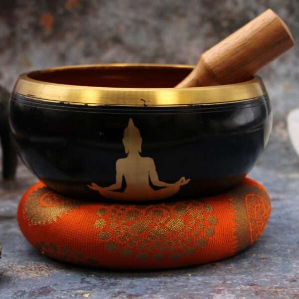 Juego de Cuenco Tibetano Lrg - Buda - Negro/Naranja 14cm - Imagen 3