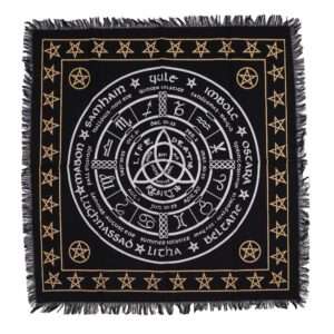 Mantel de altar esotérico con flecos - Vida Muerte Renacimiento
