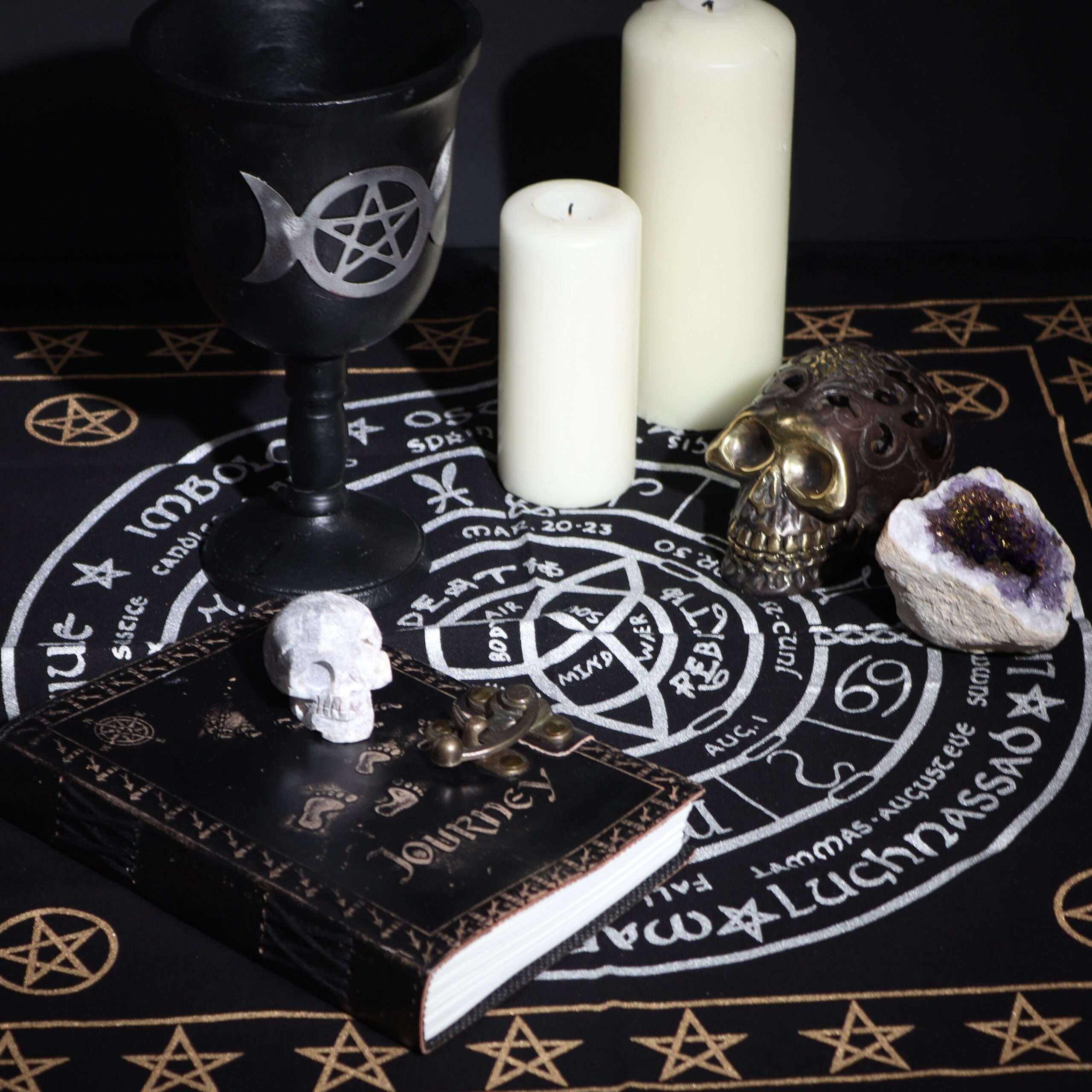 Mantel de altar esotérico con flecos - Vida Muerte Renacimiento - Imagen 4