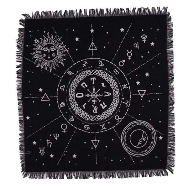 Mantel de altar esotérico con flecos - Carta Lunar y Solar