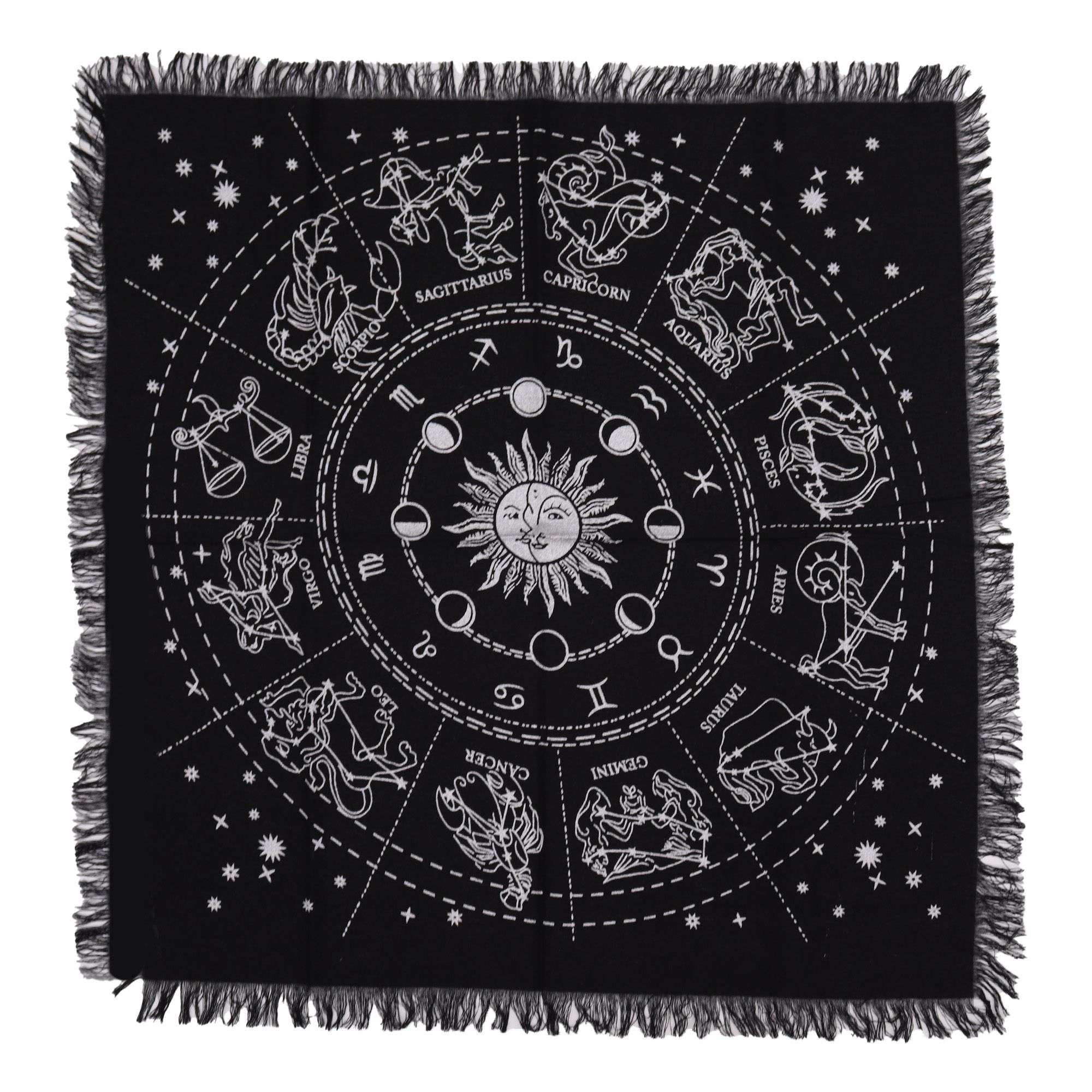 Mantel de altar esotérico con flecos - Horóscopo