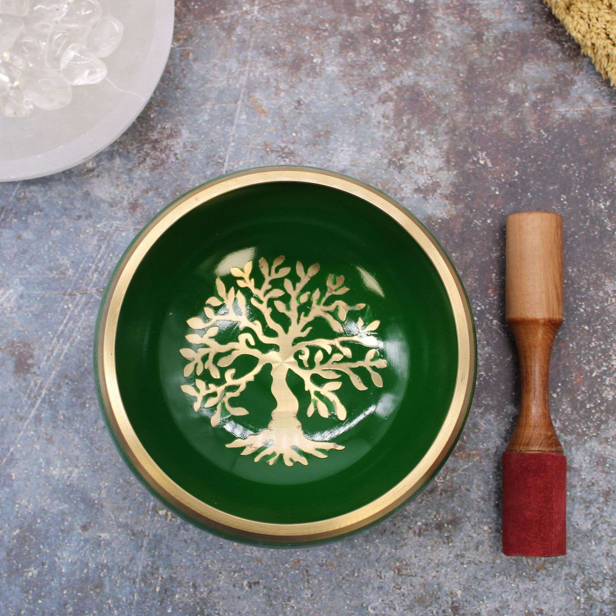 Juego de Cuenco Tibetano Lrg - Árbol de la vida - Verde 14cm - Imagen 3