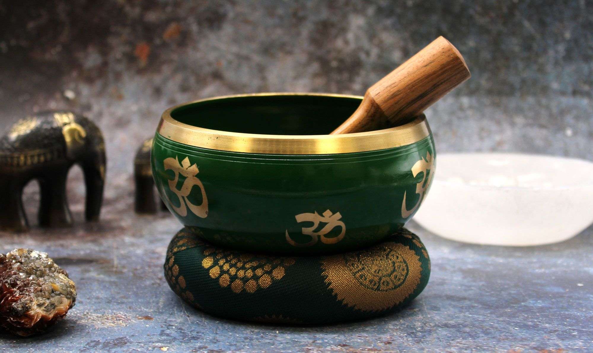 Juego de Cuenco Tibetano Lrg - Árbol de la vida - Verde 14cm - Imagen 5