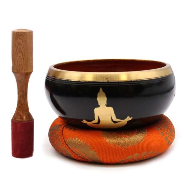 Juego de Cuenco Tibetano Lrg - Buda - Negro/Naranja 14cm - Imagen 4