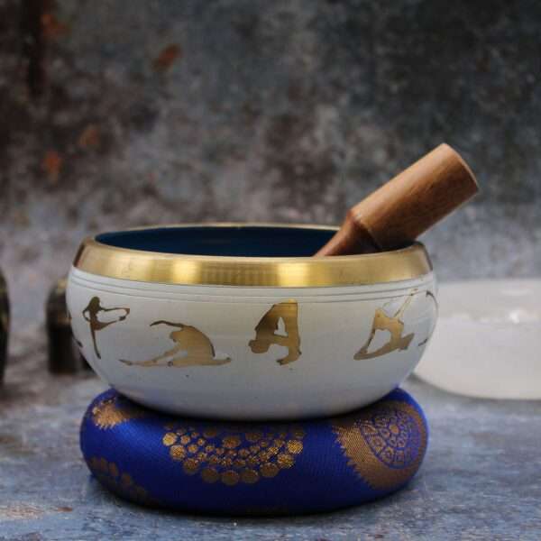 Juego de Cuenco Tibetano Lrg - Movimiento de Yoga - Blanco/Azul 14cm - Imagen 5