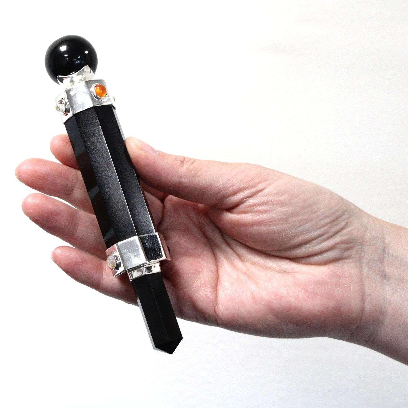 Varita Curativa de Cristal Hexagonal - 12 cm - Ágata Negra - Imagen 4