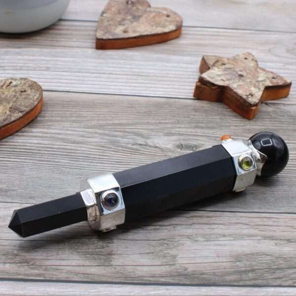 Varita Curativa de Cristal Hexagonal - 12 cm - Ágata Negra - Imagen 5