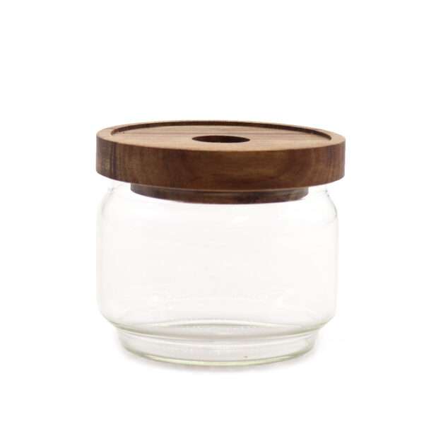 Tarro de cristal transparente con tapa de bambú – 7 cm