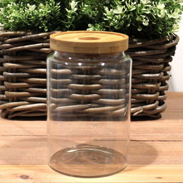 Bote de cristal con tapa de bambú – 15 cm (850 ml)