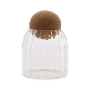 Tarro de cristal acanalado con bola de corcho – 10 cm