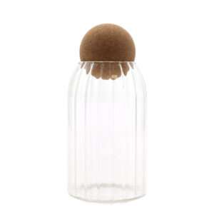 Tarro de cristal acanalado con bola de corcho – 15 cm
