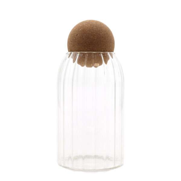 Tarro de cristal acanalado con bola de corcho – 15 cm