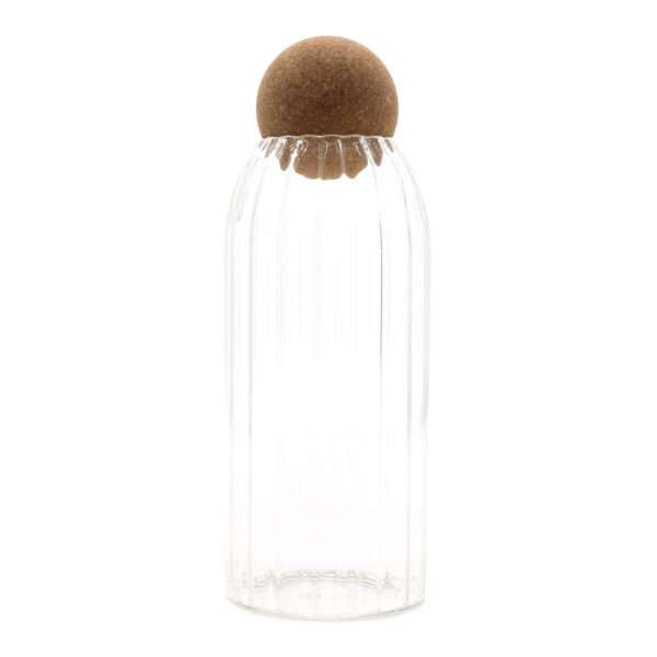 Tarro de cristal acanalado con bola de corcho – 20 cm
