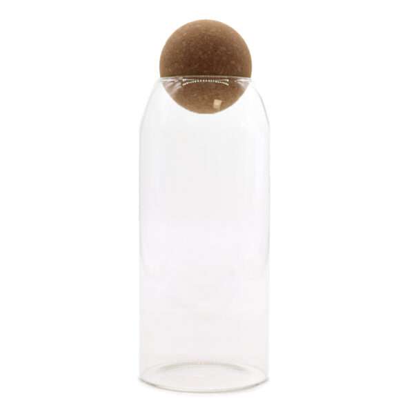 Tarro de cristal transparente con bola de corcho – 20 cm