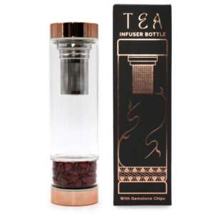 Botella de cristal para té – Oro rosa con jaspe rojo (500 ml)