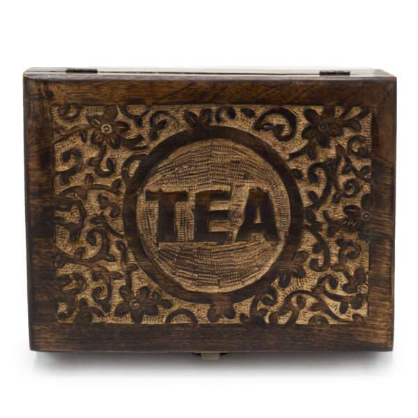 Caja de Té Tallada de Madera de Mango – 12 Compartimentos - Imagen 3