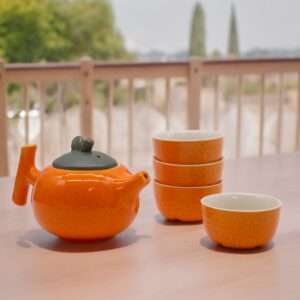 Set de Tetera Naranja – Tetera y Cuatro Tazas