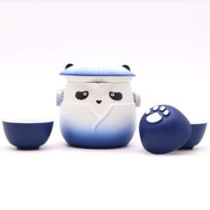 Juego de Tetera Panda y Tres Tazas – Azul Cielo