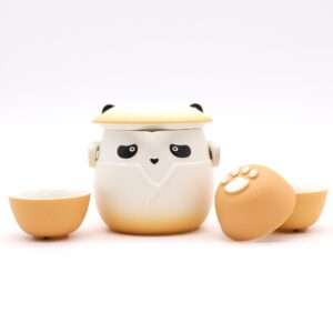 Juego de Tetera Panda y Tres Tazas – Naranja